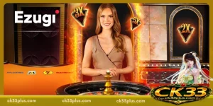 Live casino dealer hosting a roulette game on EZUGI platform with real-time gameplay interface